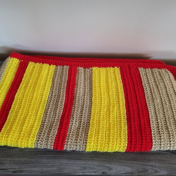Vintage Hand Crocheted Colorful Striped Afghan/Baby Blanket, 1970s - Picture 3 of 10